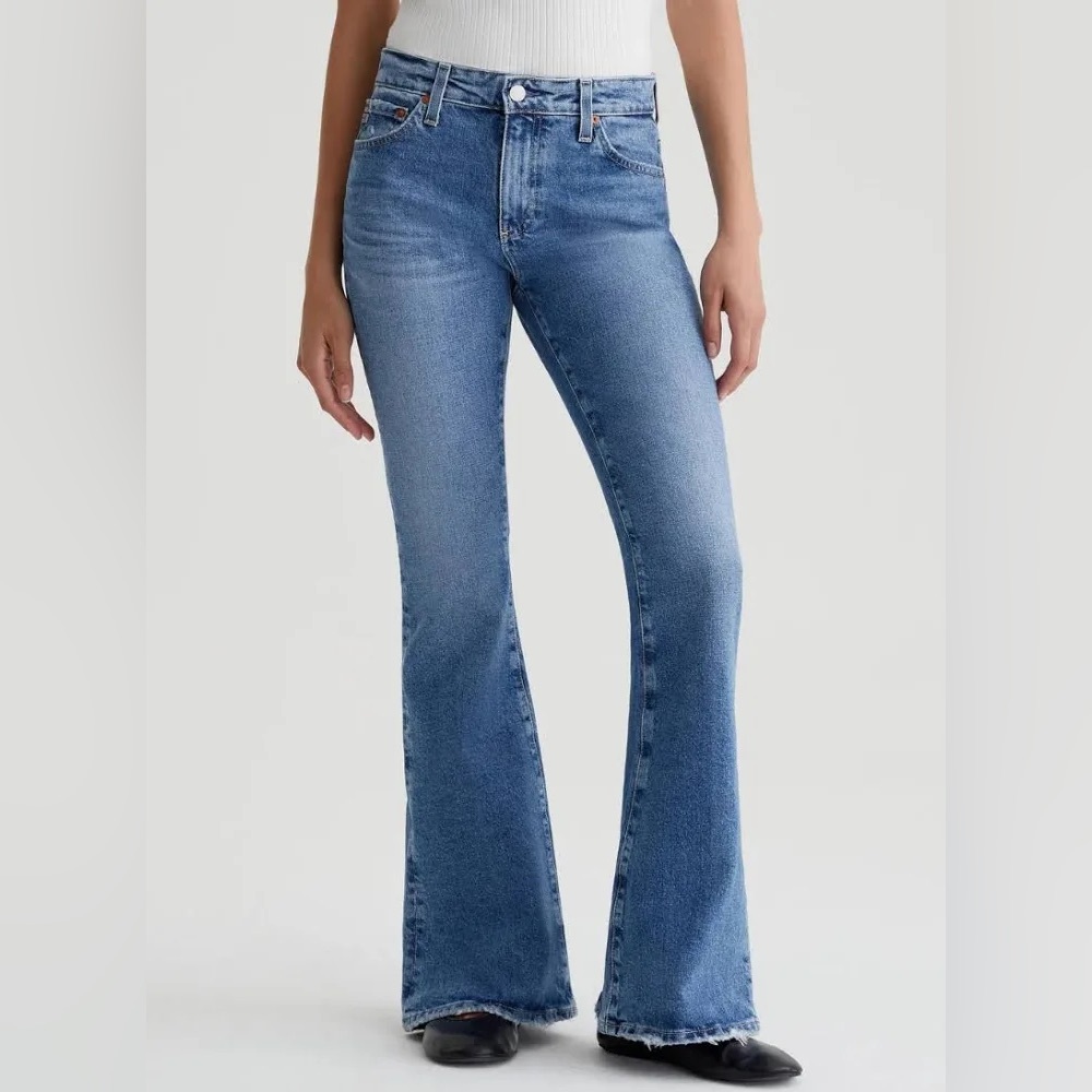 AG Angeline Mid Rise Flare Jeans sz 29, Inseam 29 Blue Stretch Denim Hemmed